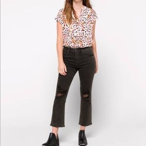 Vigoss Dark Olive Cropped Distressed Ankle Jeans